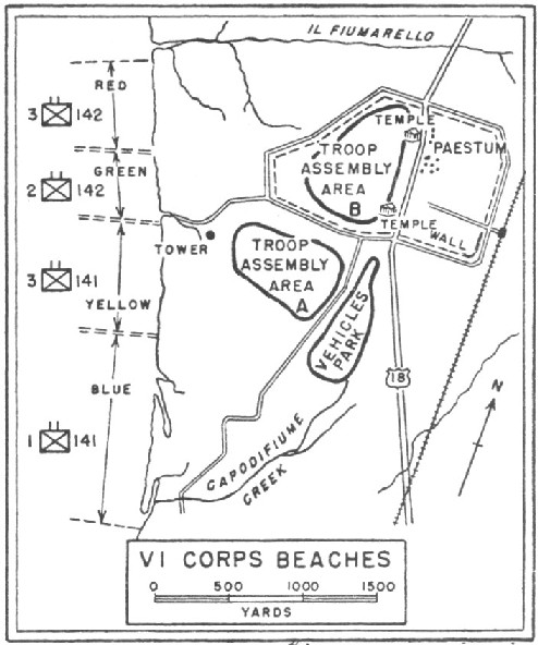 Map of beach location of 6 Corps